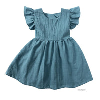 Girls Cotton Linen Princess Dress - Flutter Sleeve A-Line | Ages 4-6Y