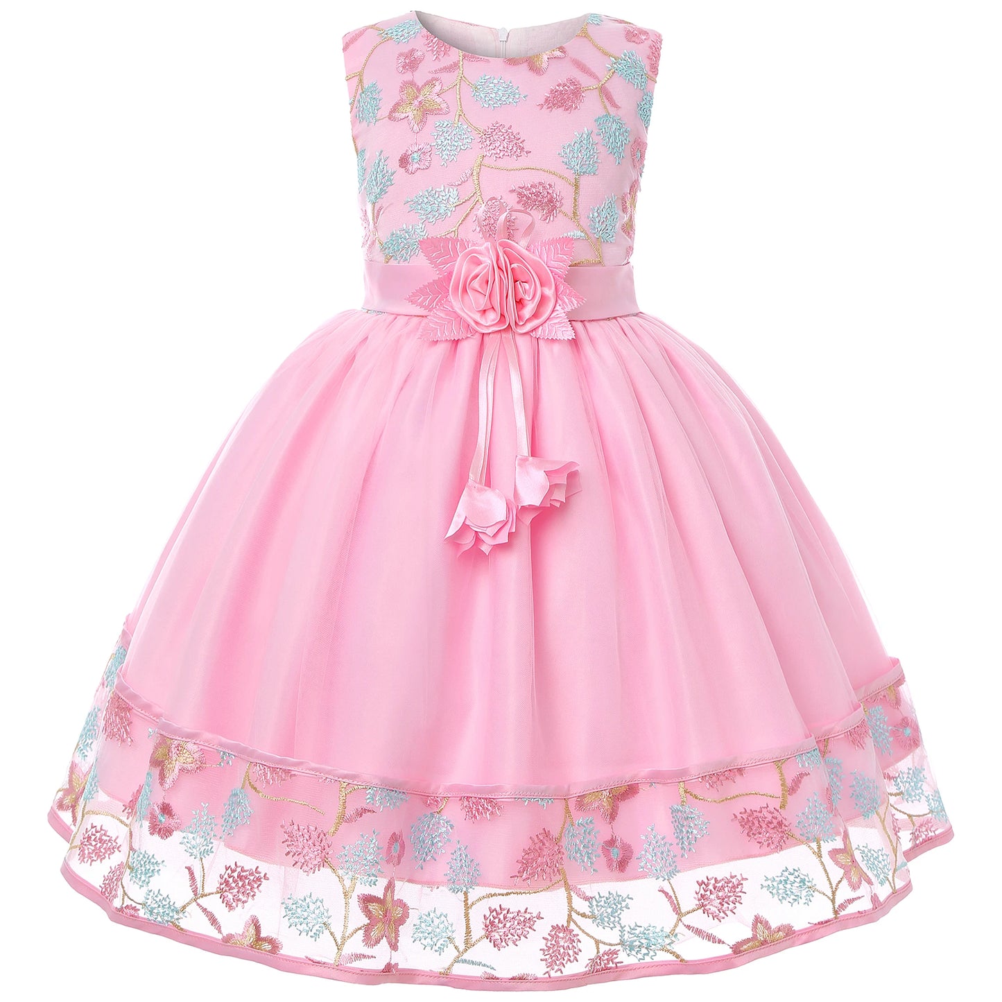 Floral Embroidered Lace Ball Gown – Sleeveless Princess Party Dress for Girls