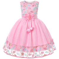 Floral Embroidered Lace Ball Gown – Sleeveless Princess Party Dress for Girls
