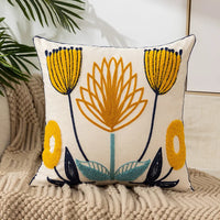Floral Embroidered Cotton Pillow Cover - Rustic Decorative Cushion Case