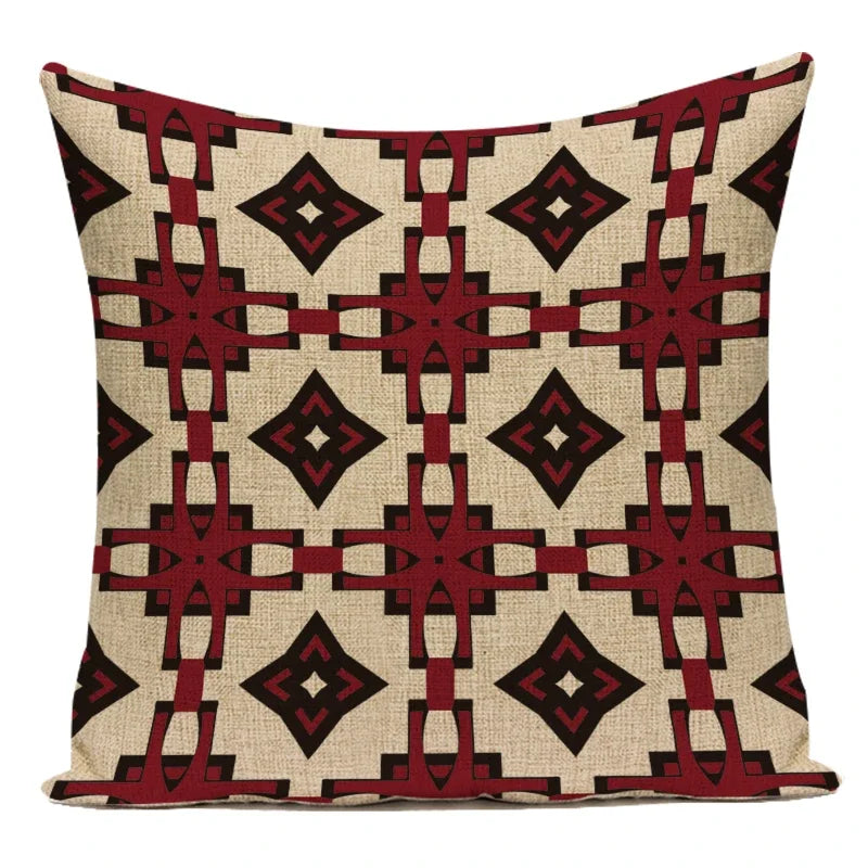 Boho Geometric Printed Throw Pillow Cover | Linen Cotton Cushion Case for Sofa