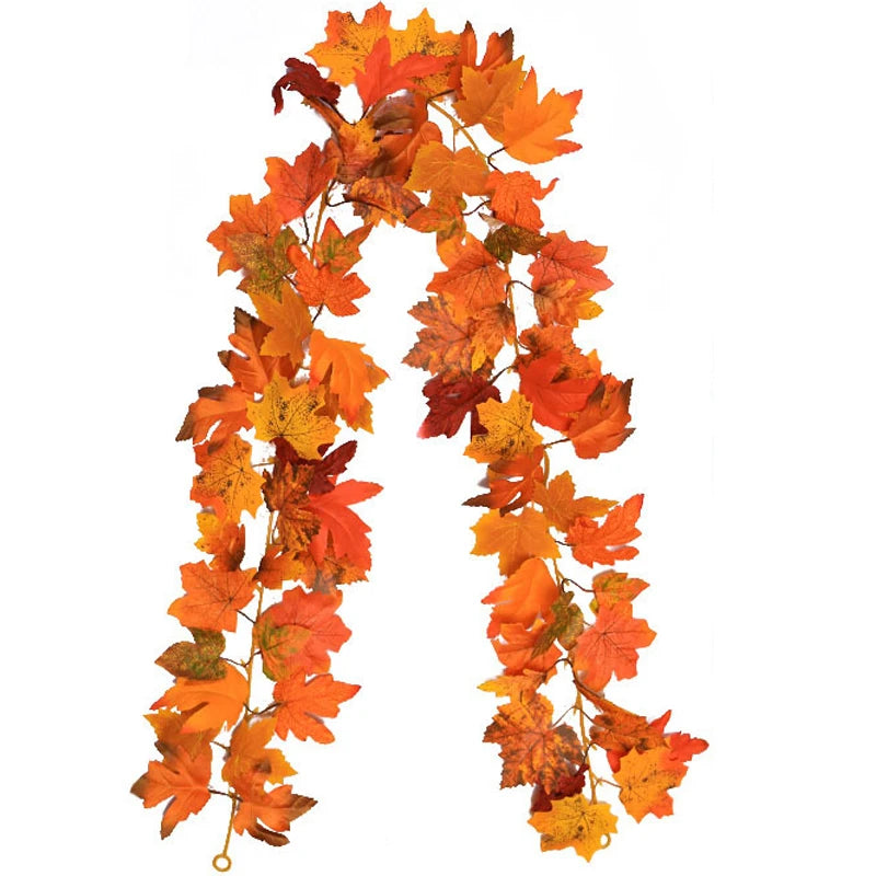 200cm Artificial Vines Red Autumn Maple Leaves Fake Garland For Home Christmas Halloween Thanksgiving Party Fireplace Fall Decor