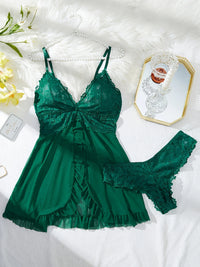 Conjunto de Lencería Sexy de Encaje para Mujer - Camisola Transparente con Panty a Juego