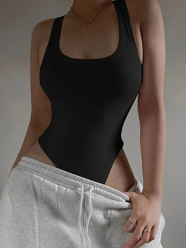 Sleeveless Knit Bodysuit - Sexy Off Shoulder Halter Top for Women
