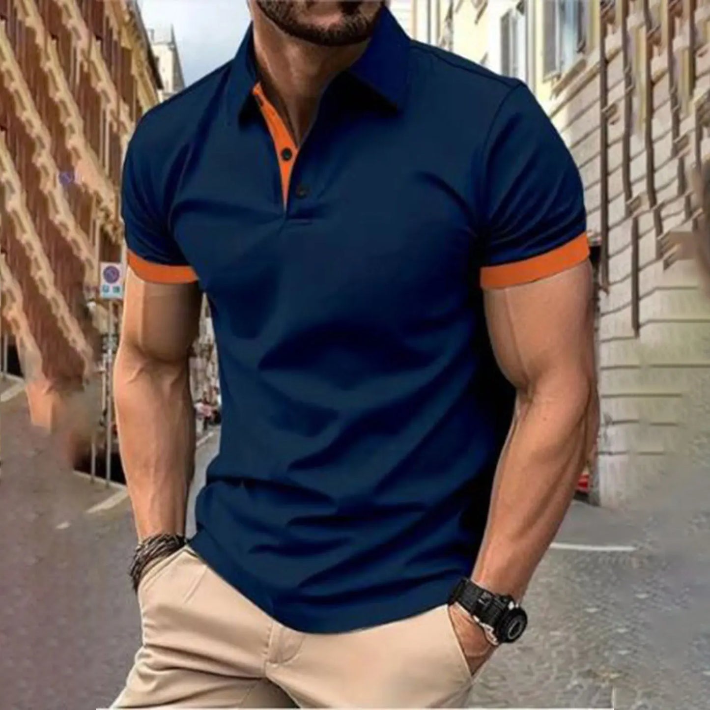 Men's Color Block Polo Shirt – Short Sleeve Casual Summer Top