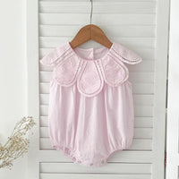 Baby Girls Petal Collar Cotton Romper | Sleeveless Patchwork Jumpsuit, Ages 0–24M