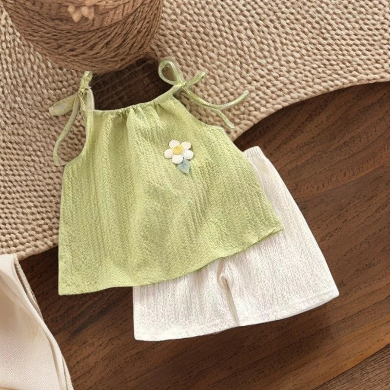 Girls Korean-Style Floral Vest & Shorts Set, 4–6Y