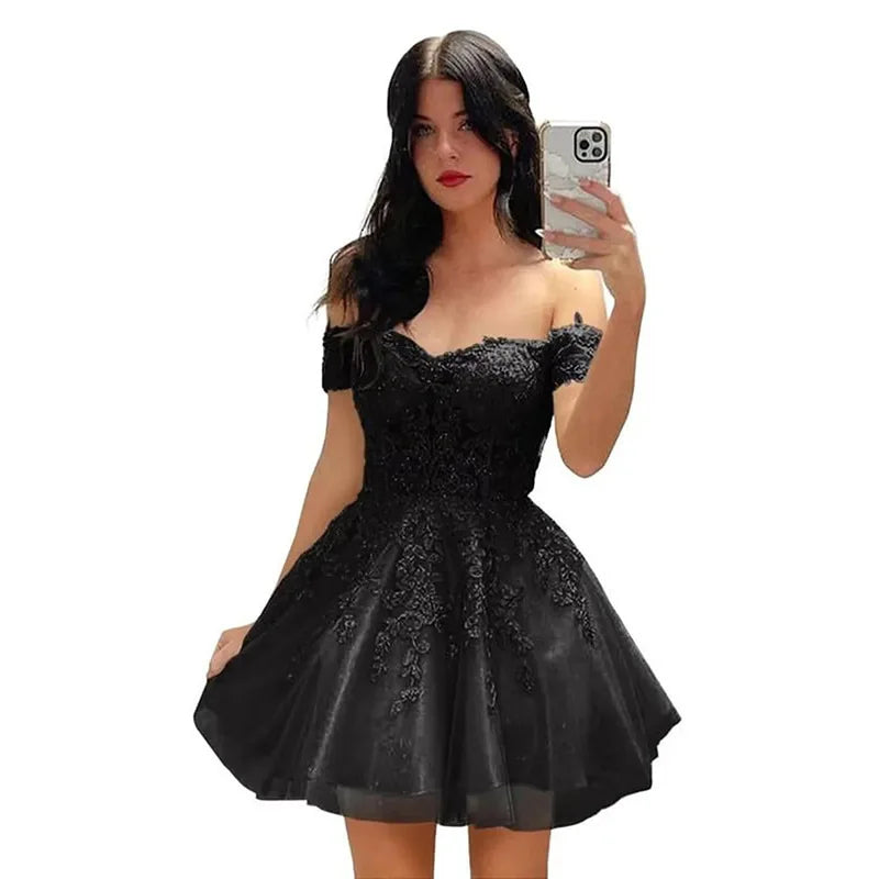 Black Lace Strapless Ball Gown Dress | Elegant Off-Shoulder Formal Evening & Party Dress