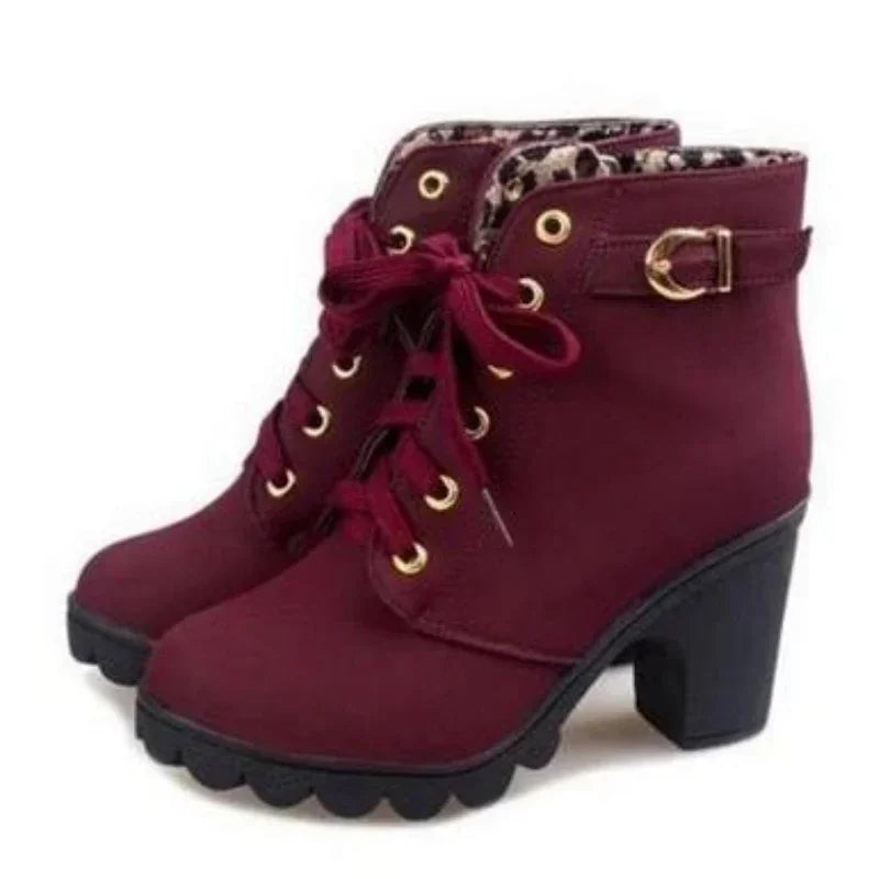 Cross-Tie Ankle Boots for Women – Pointed Toe, Block Heel, Side Zip | Fall & Winter