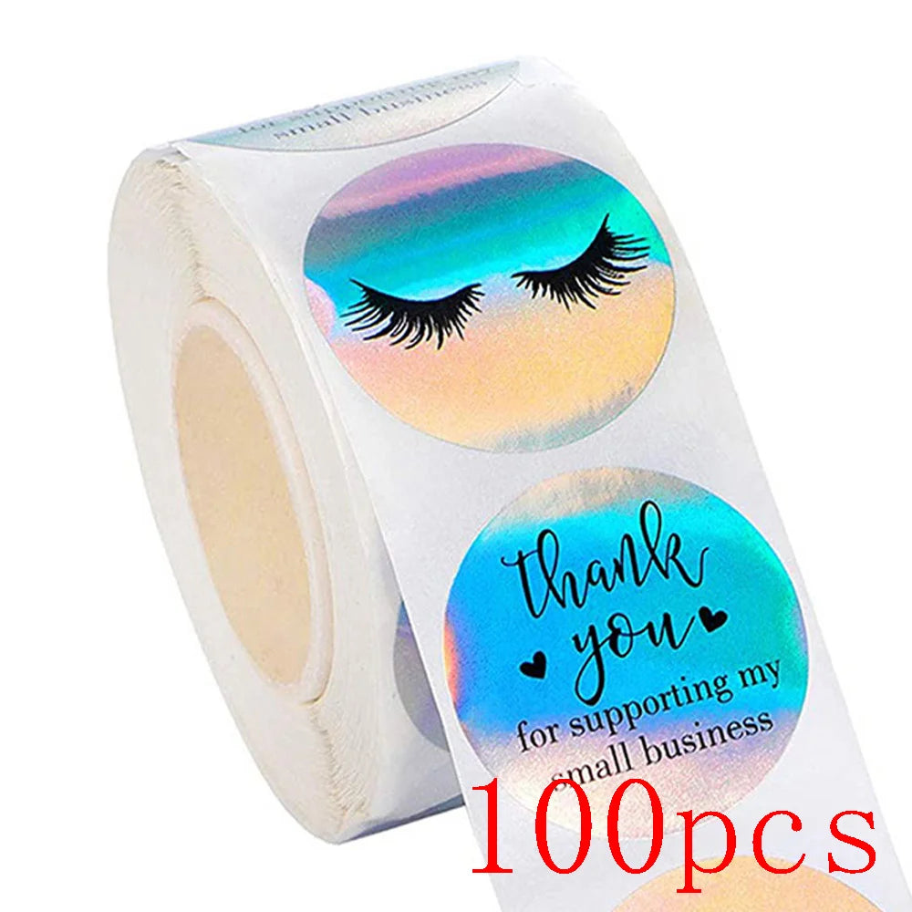 50-500pcs Rainbow Laser Thank You Stickers 1 Inch White Thank You Small Business Sticker For Crafts Gift Packaging