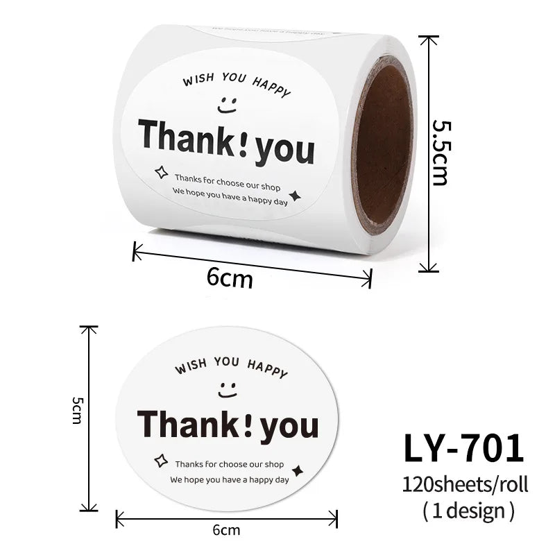 120-200Sheets/Roll Thank You Stickers DIY Decor Labels for Cake Bakery Baking Decoration Self-adhesive Label Gift Wrap Sticker