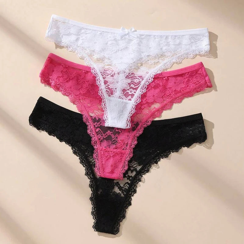 Lace Thong Set – 3 Pack | Low-Rise G-String Panties