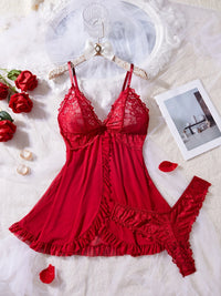 Conjunto de Lencería Sexy de Encaje para Mujer - Camisola Transparente con Panty a Juego