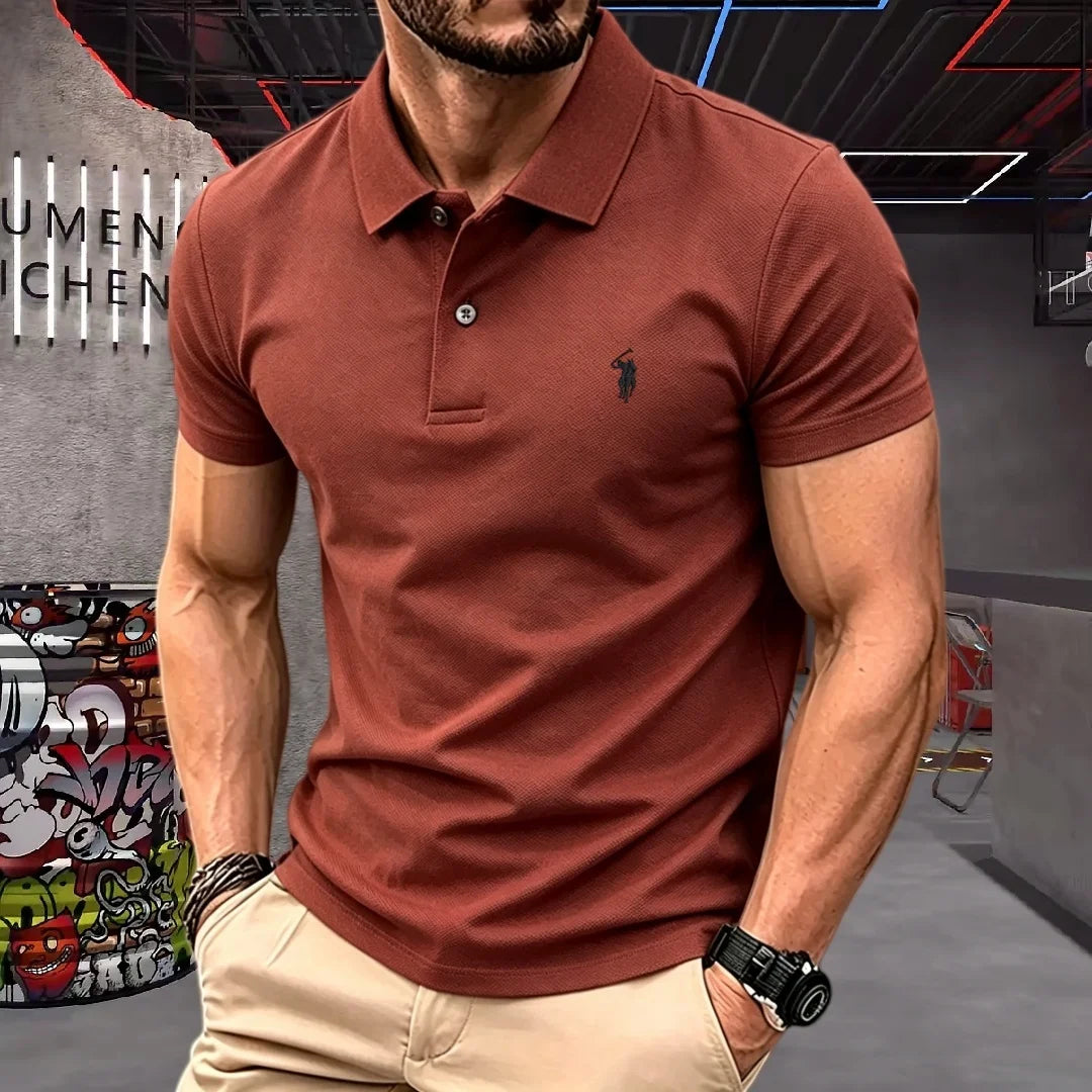 Men's Premium 100% Cotton Polo Shirt — Pony Embroidery, Anti-Wrinkle, Golf & Casual