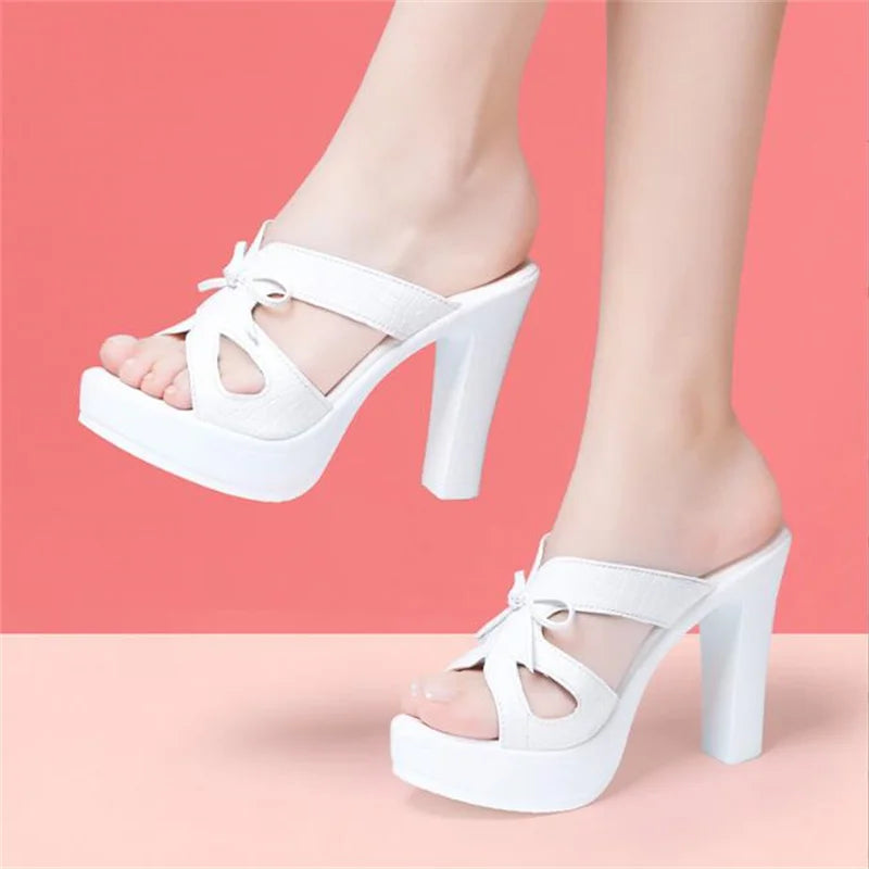 Women's Patent Leather Platform Slides | Block High Heel Slippers | Sizes US 4–9