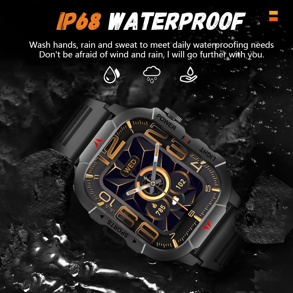 LAXASFIT 2025 New Men Smart Watch LED Flashlight BT Call 100+ Sports Modes Health Monitoring IP68 Waterproof Outdoor Smart Watch