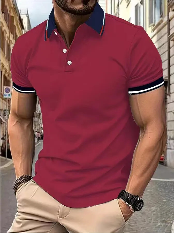Contrast Color Striped Polo Shirt | Men’s Casual Short Sleeve Summer Top