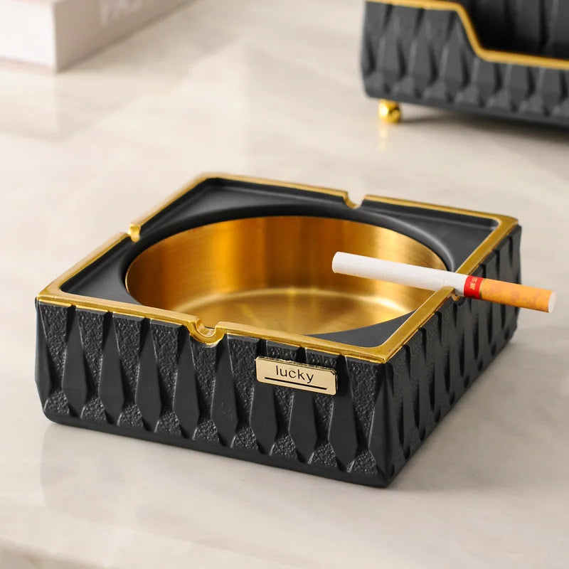 Luxury Resin Desktop Organizer – Ashtray & Tissue Box with Metal Trim