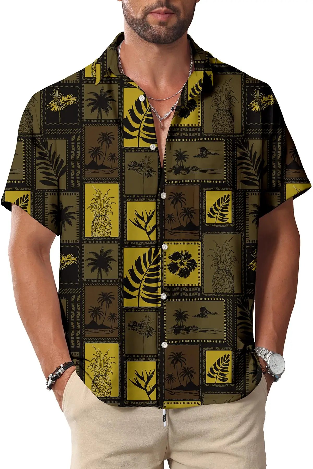 KYKU Hawaiian Shirt for Men: Beach Vacation Summer Short Sleeve Button Down Mens Shirts Casual Stylish