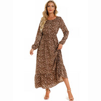Vestido Maxi Mujer Bohemio - Manga Larga Cintura Alta Estampado Floral Chiffon Playa