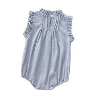 Baby Girls Vintage Linen & Cotton Ruffle Romper | Sleeveless Bodysuit, Ages 0–24M