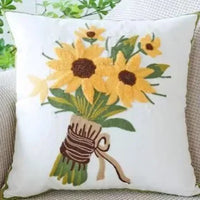 Floral Embroidered Cotton Pillow Cover - Rustic Decorative Cushion Case