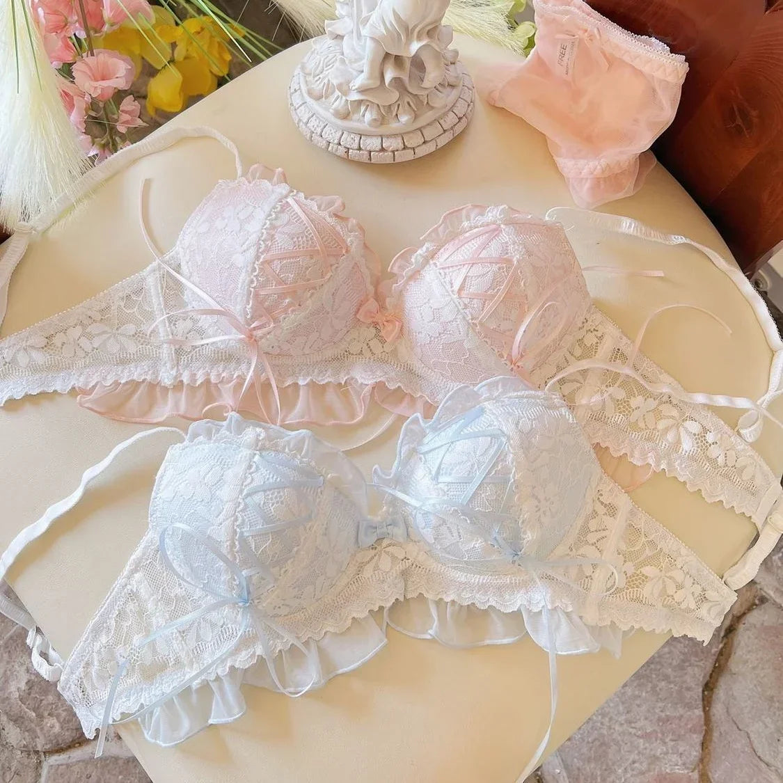 Sostén Push Up Estilo Lolita Japonés con Encaje - Bra Princesa para Mujer Copa AB
