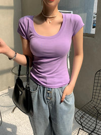 Camiseta Mujer 100% Algodón - Cuello Redondo Slim Fit Básica Coreana Verano 2025