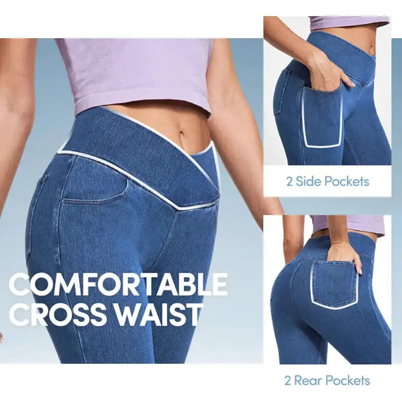 Women's High-Waist Crossover Flare Denim Pants - Hip-Lifting Stretch