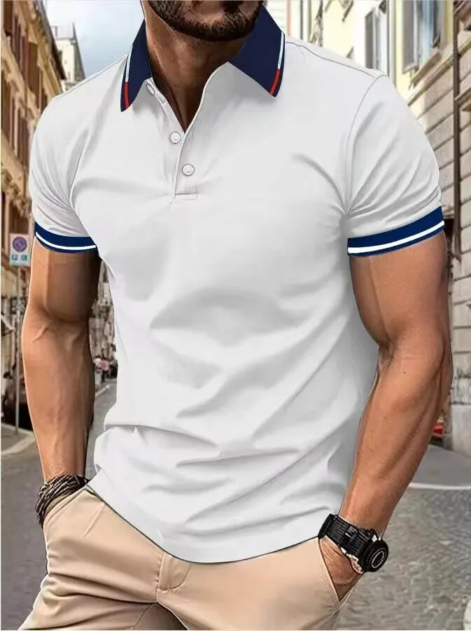 Contrast Color Striped Polo Shirt | Men’s Casual Short Sleeve Summer Top