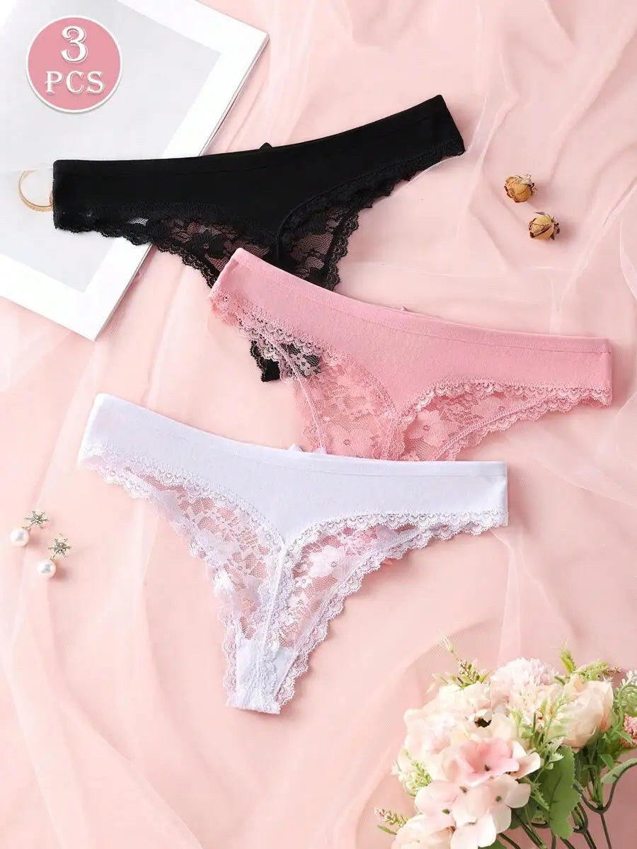 Lace Thong Set – 3 Pack | Low-Rise G-String Panties