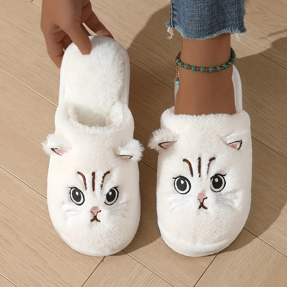 Pantuflas Felpa Gato Mujer - Antideslizantes Cálidas para Casa Invierno