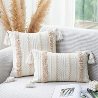 Boho Tufted Throw Pillow Cover with Tassels | Neutral Woven Cushion Case
