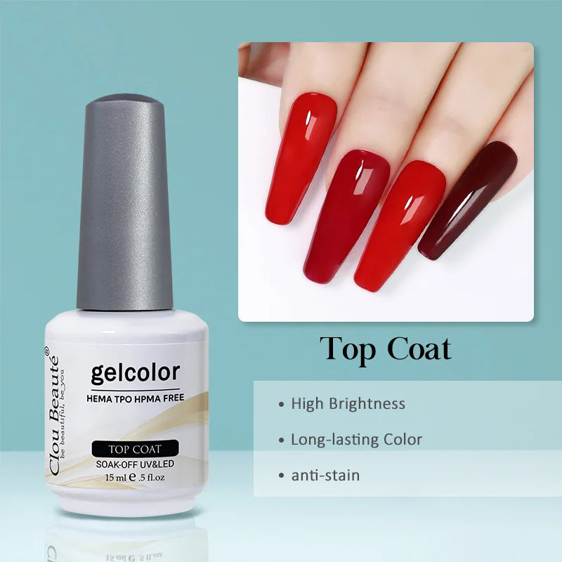 No-Wipe Top Coat & Sticky Base Coat UV Gel Polish — Long-Lasting, MSDS Certified, 15ml