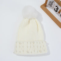 Gorro de Invierno con Pompón y Perlas - Gorro Tejido Cálido para Mujer