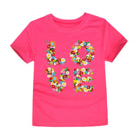 Girls 100% Cotton Flower Print T-Shirt | Sizes 2–14 Years | Pink & White