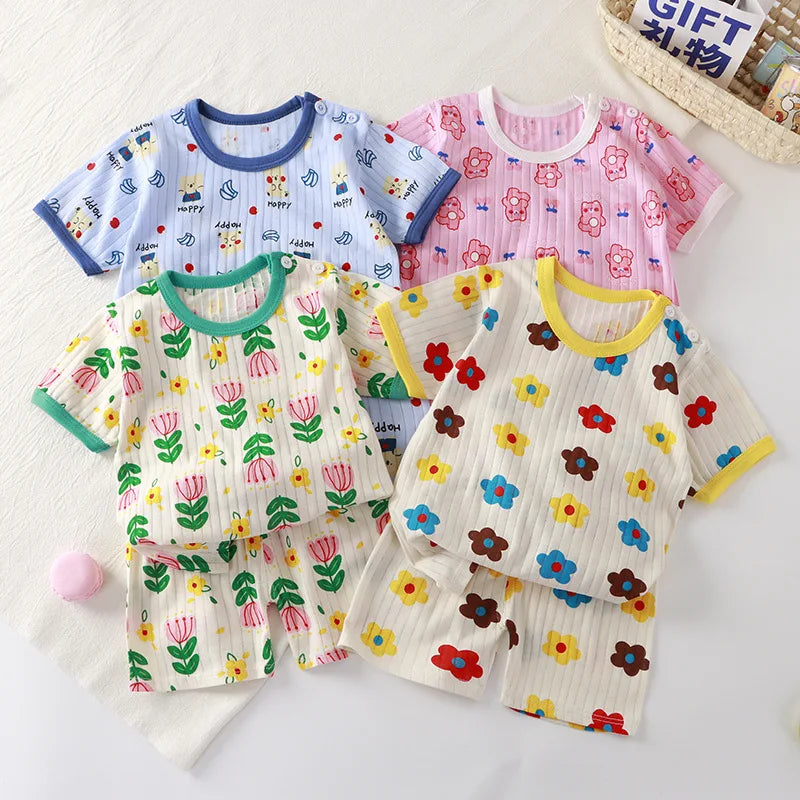 Kids Cartoon Summer Pajama Set - Cotton Blend 2-Piece Sleepwear