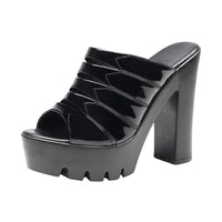 Big Size 32-43 Patent Leather Slippers Women Wedding Shoes Summer 2026 High Heels Slides Ladies Block Heel Platform Slippers