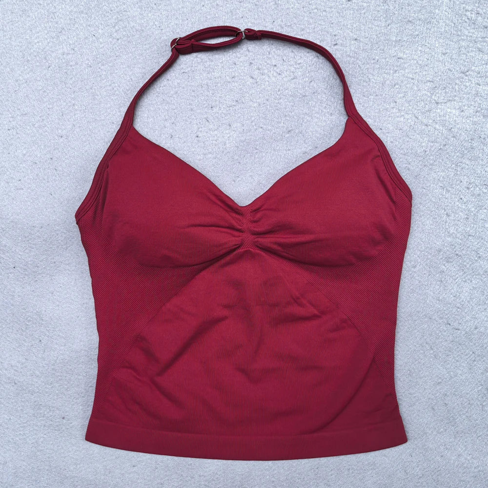Conjunto Yoga 2 Piezas Mujer - Top Halter Sin Espalda y Shorts Cintura Alta Seamless