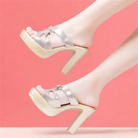 Women's Patent Leather Platform Slides | Block High Heel Slippers | Sizes US 4–9