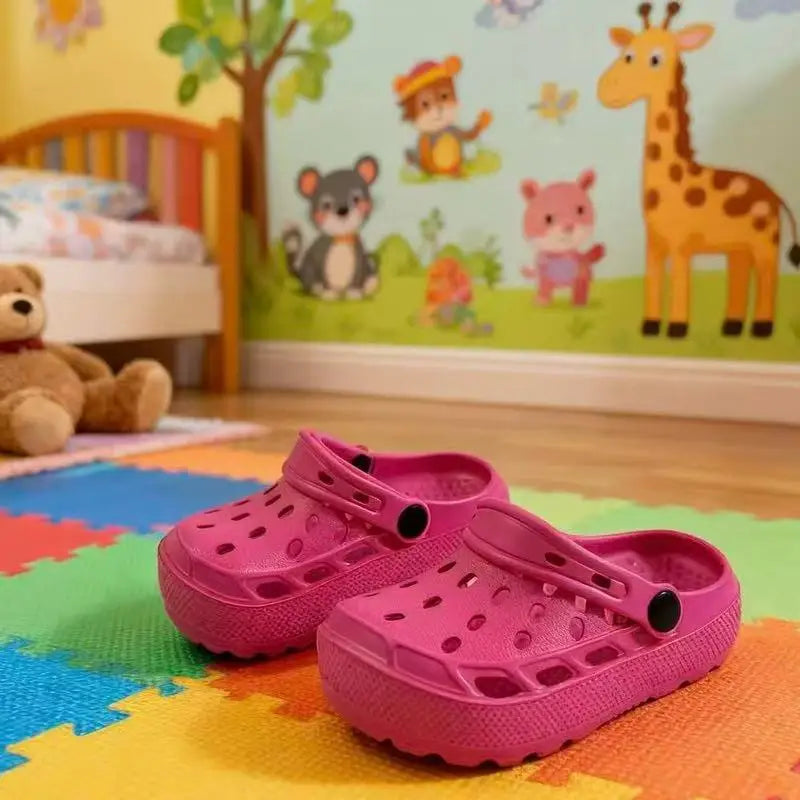 Girls Pink Cut-Out Clogs - Soft Anti-Slip Indoor/Outdoor Shoes