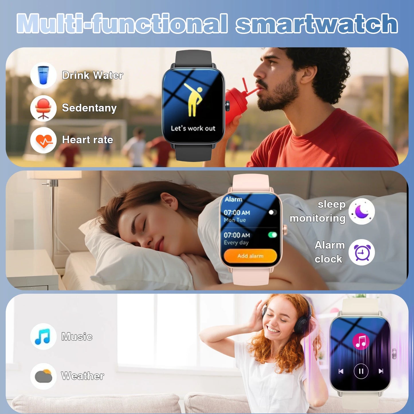 Smart watch, wireless calling, customizable dial, remote photography, multiple sports modes, suitable for iPhone/Android