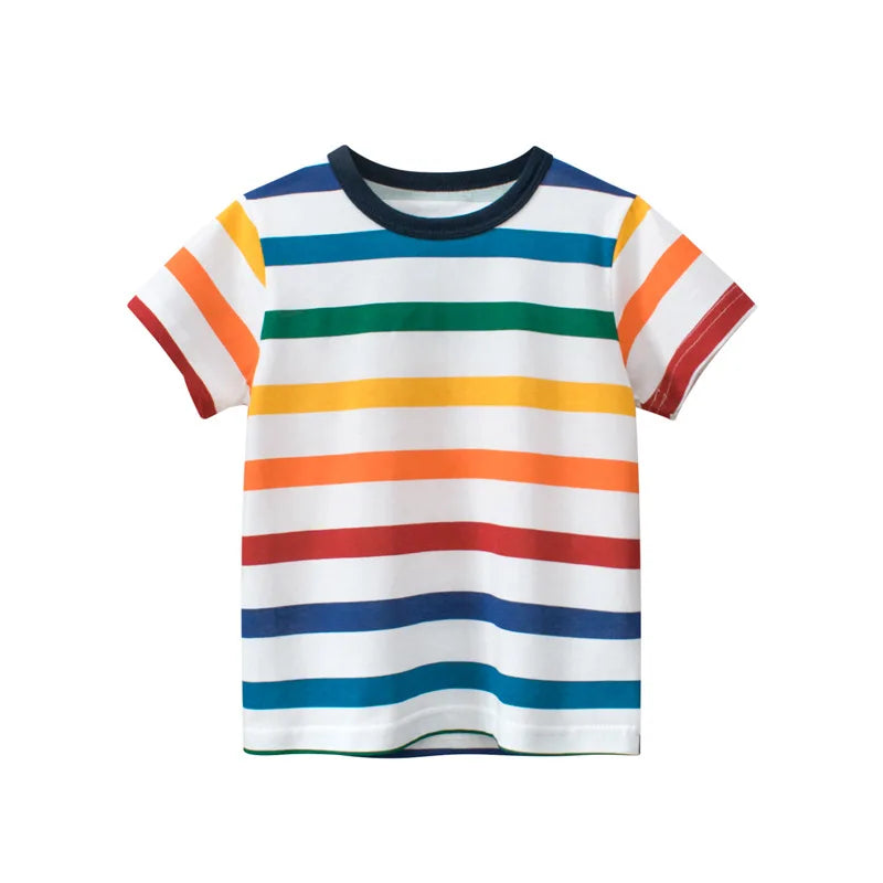 Boys Summer Cartoon Stripe T-Shirt | Short Sleeve Kids Tee Ages 2–9 Years