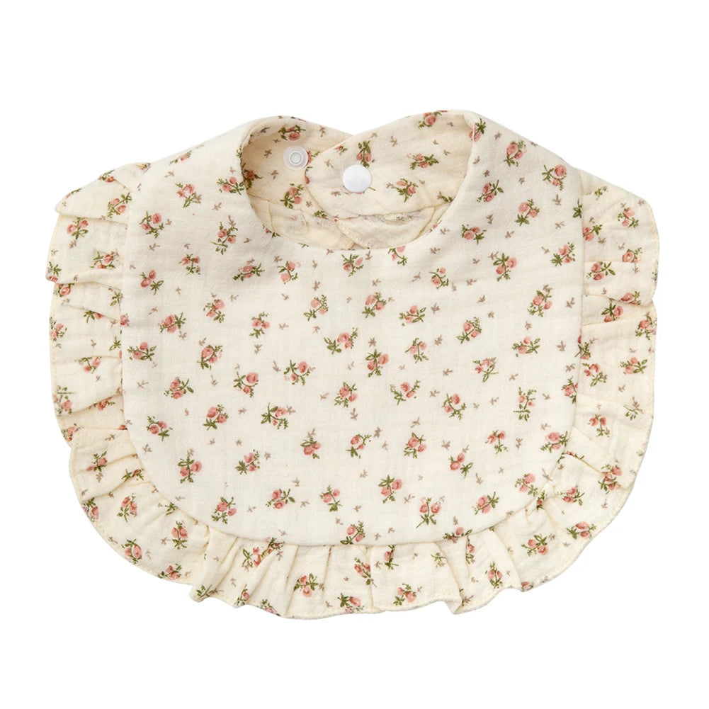 Flower Print Baby Bibs Adjustable Snap Saliva Towel Ruffled Edge Muslin Cotton Burp Cloths Rainbow A Grade Girls Feeding Scarf
