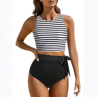 Women's High Waist Bandeau Bikini Set | Solid Color Sporty Swimwear | 2-Piece