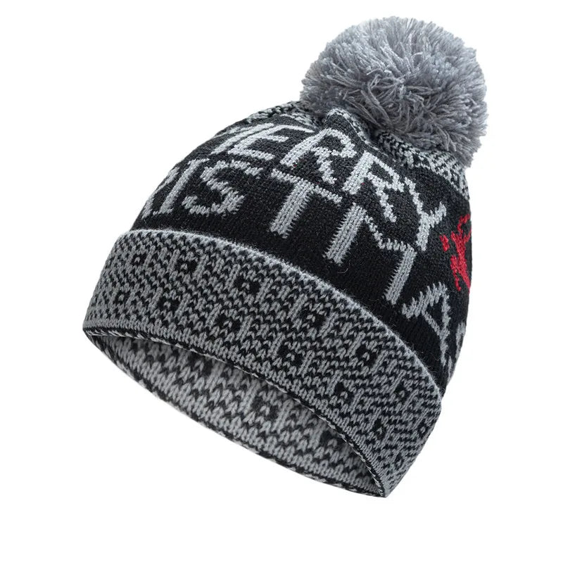 Gorro de Invierno con Copos de Nieve y Pompón - Beanie de Lana Tejida para Pareja