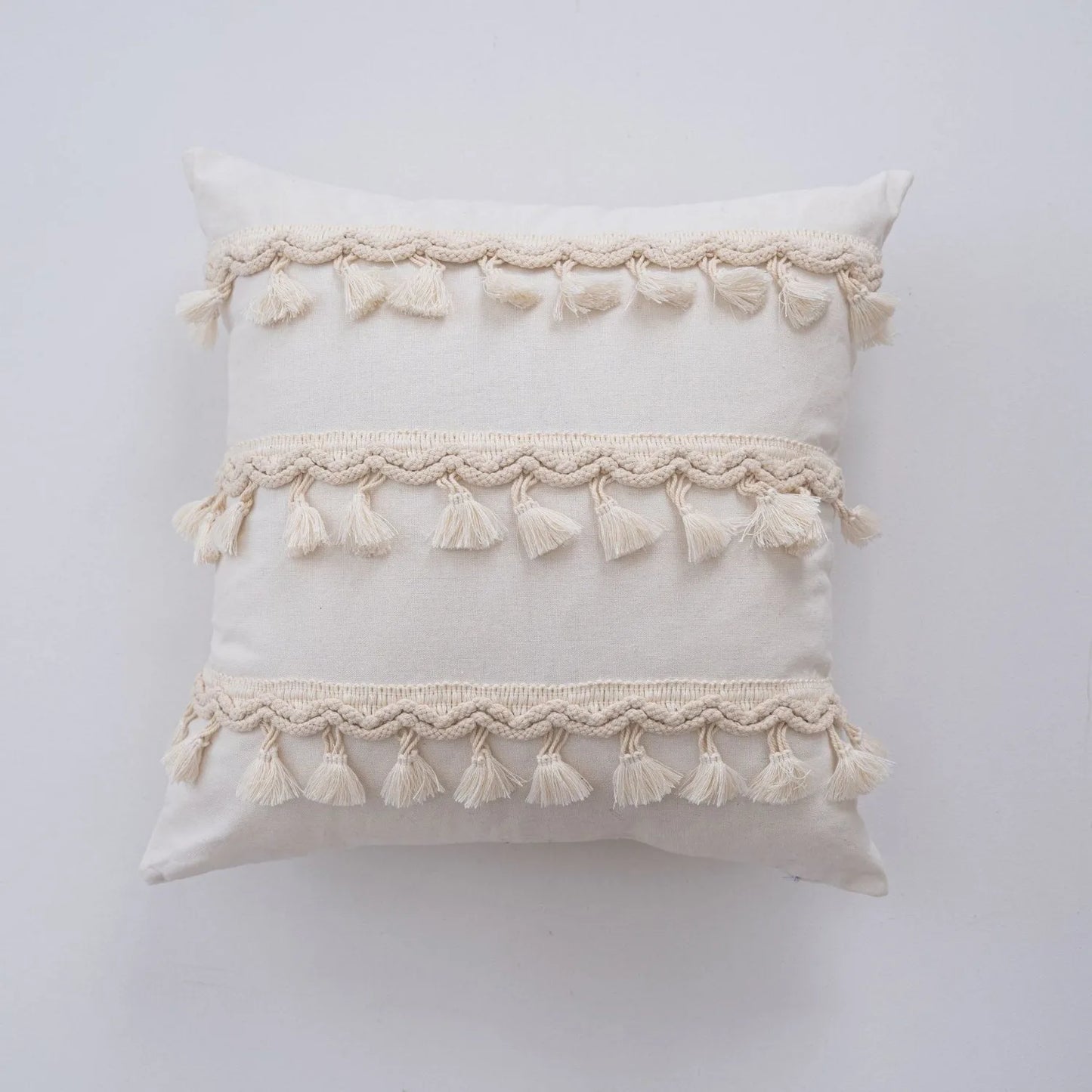 Wabi Sabi Linen & Cotton Fringe Cushion Cover | Handmade Boho Pillow Case