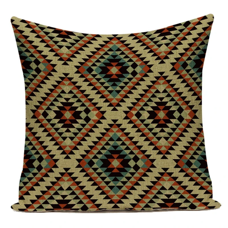 Boho Geometric Printed Throw Pillow Cover | Linen Cotton Cushion Case for Sofa