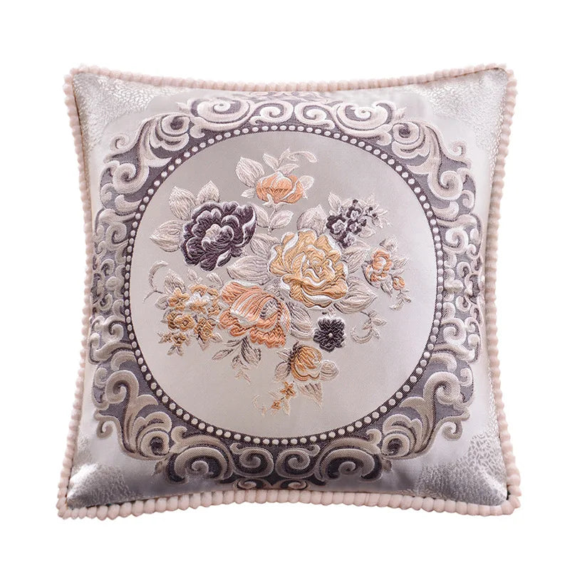 European Jacquard Floral Cushion Cover 48x48cm | Classic Sofa & Chair Pillow Case