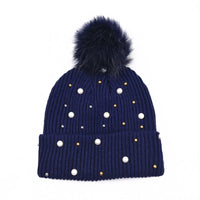 Gorro Invierno Mujer con Pompones y Perlas - Beanie Lana Tejido Cálido y Elegante